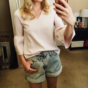 Ann Taylor Petite Bell Sleeve V-Neck Top Blouse XXSP